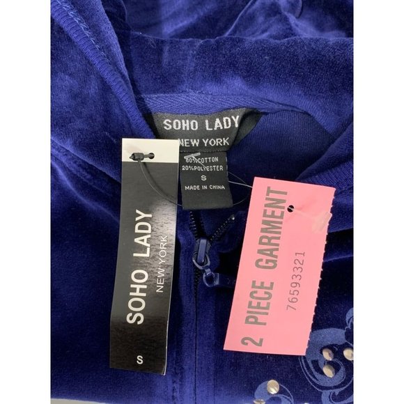 Small Soho Lady Two Piece Purple Velour Sweat Suit Track Y2K New - Picture 7 of 9